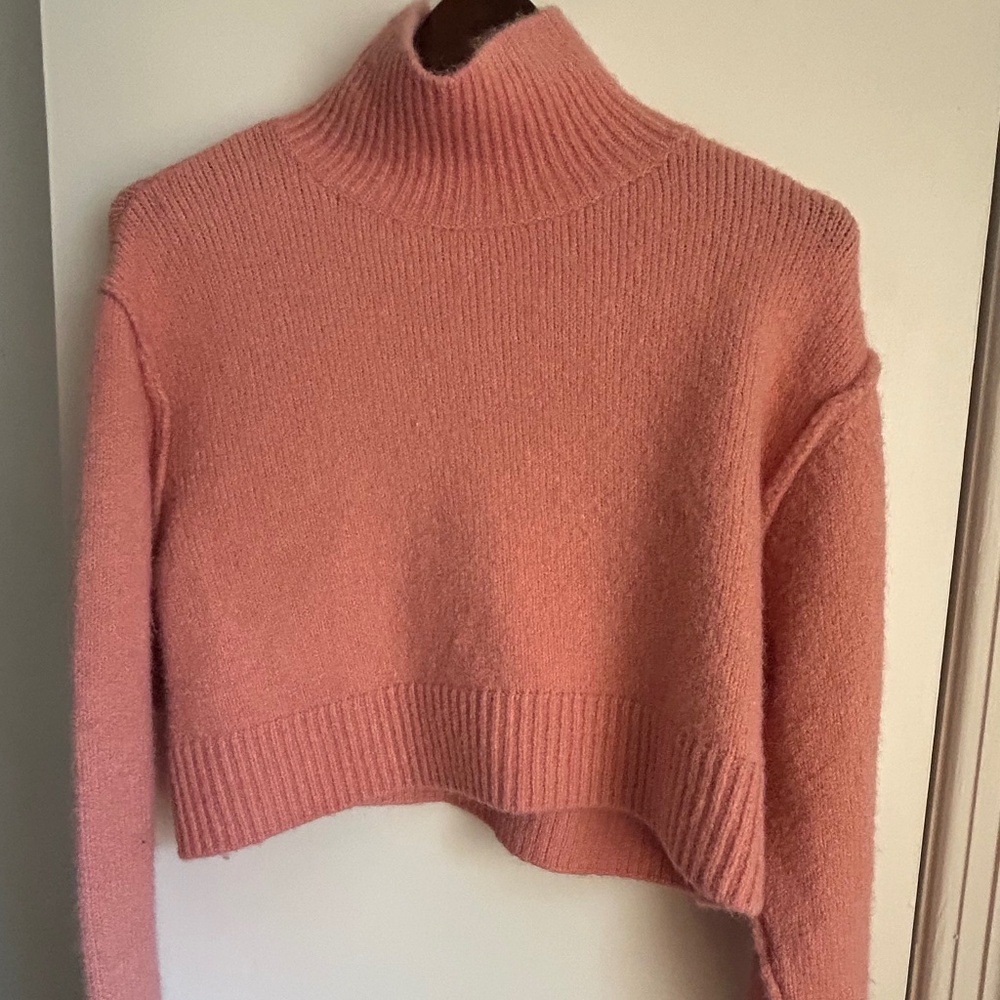 Zara Mock Neck Cropped Sweater | Pink